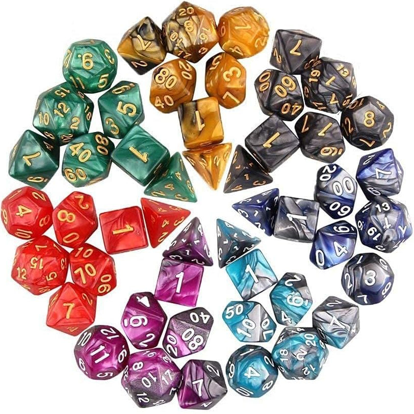 49-Piece Polyhedral Dice Bundle – 7 Full Sets + 7 Storage Bags