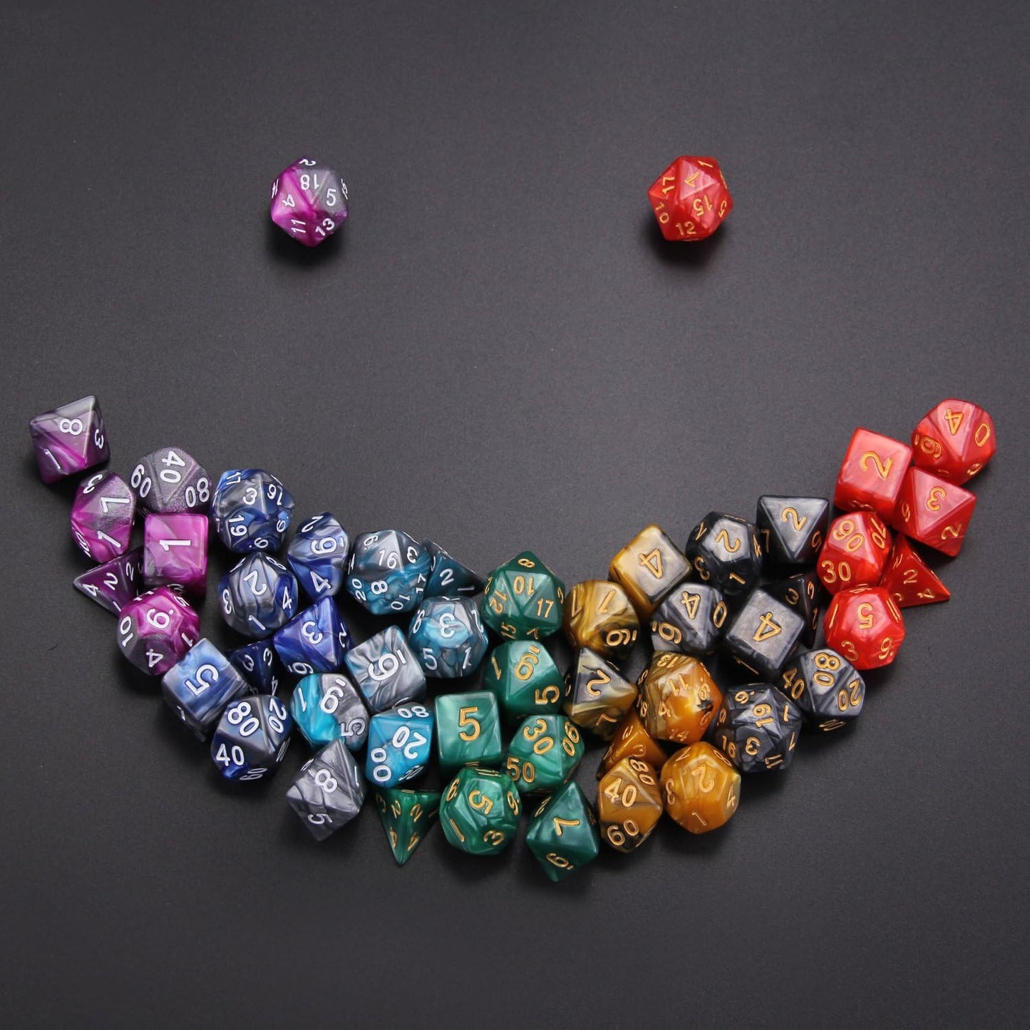 49-Piece Polyhedral Dice Bundle – 7 Full Sets + 7 Storage Bags