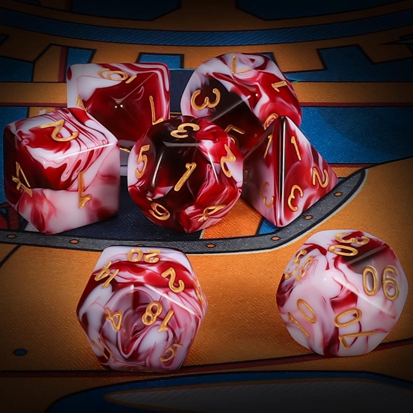 Blood Red & White Dice Set 7pcs