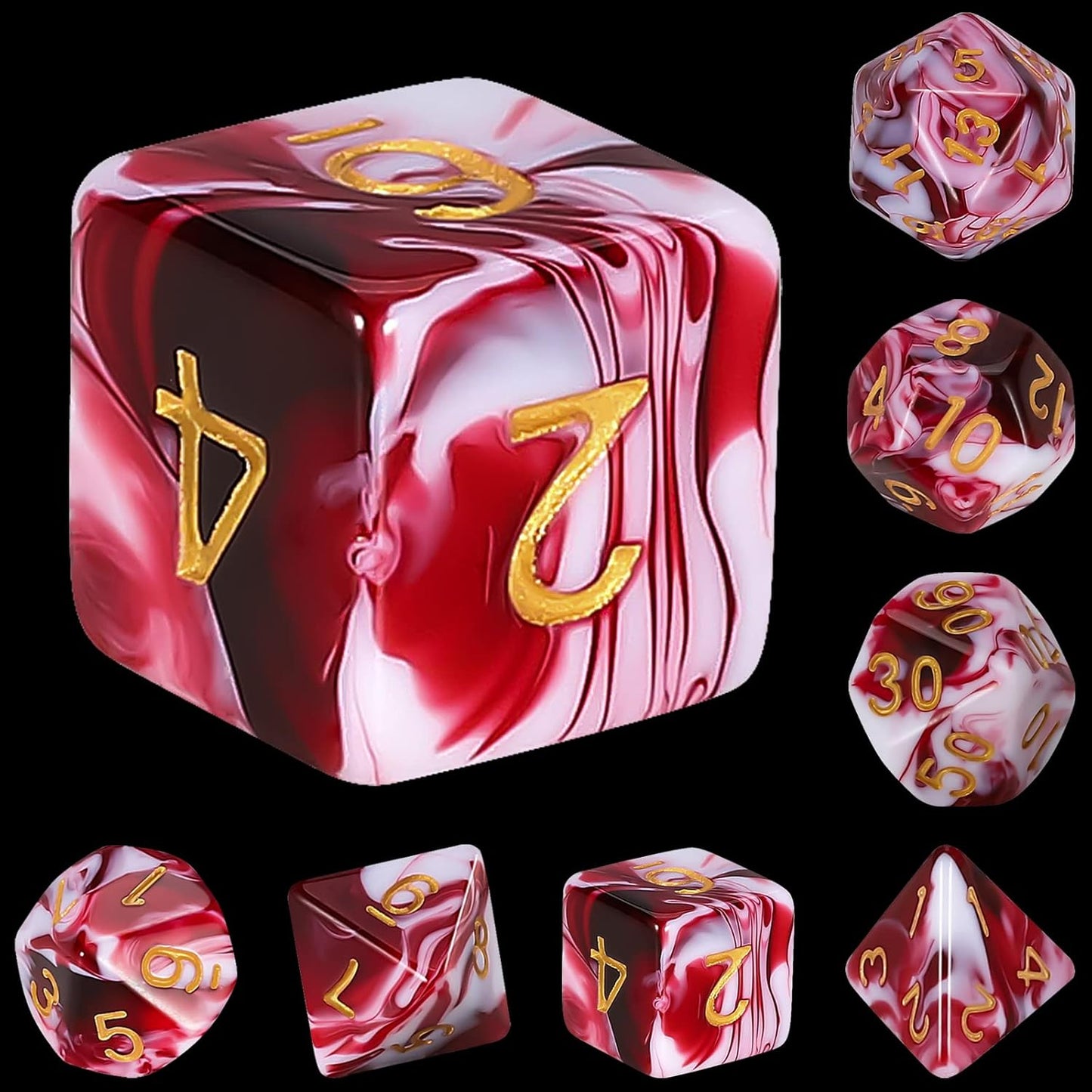 Blood Red & White Dice Set 7pcs