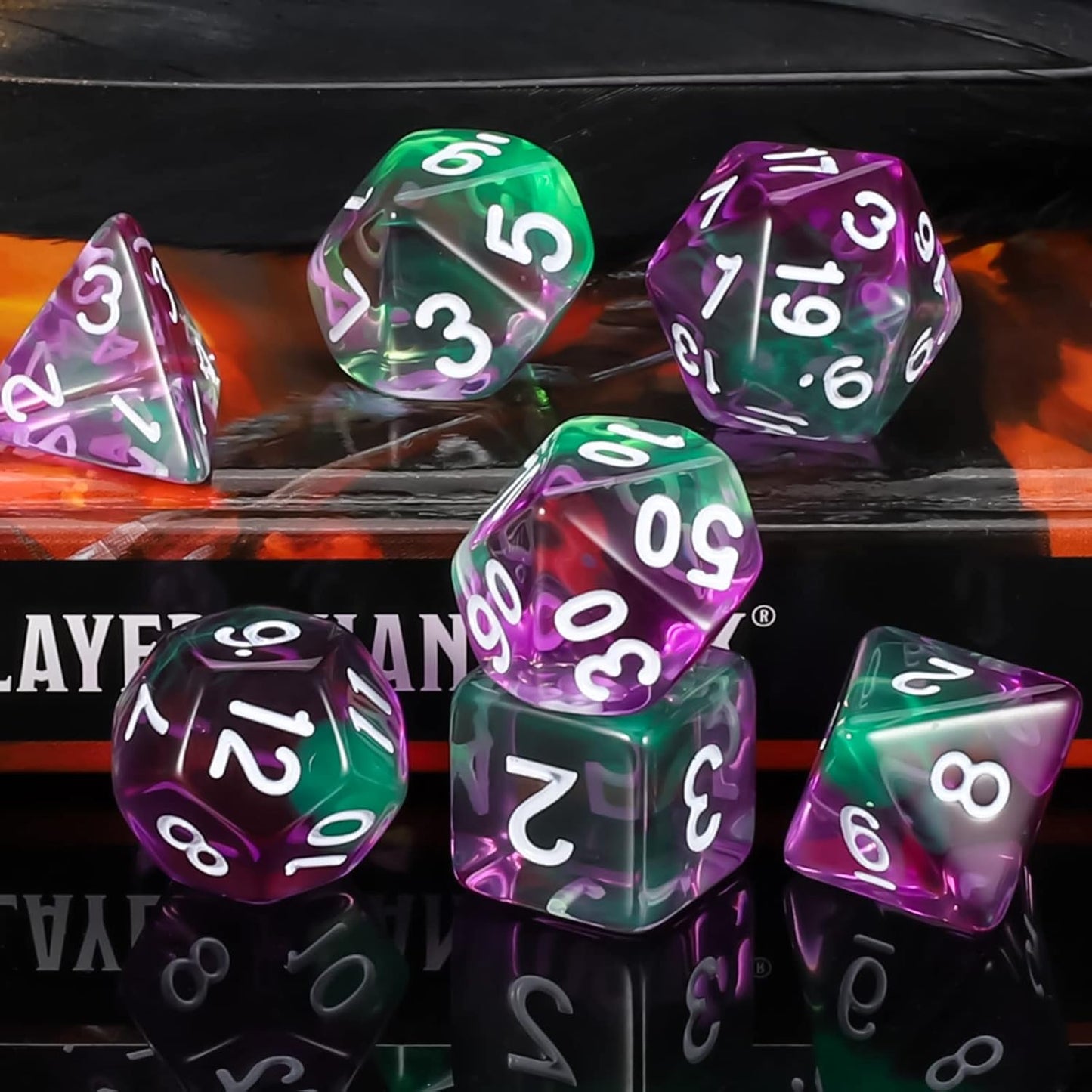 Purple & Green Dice Set 7pcs