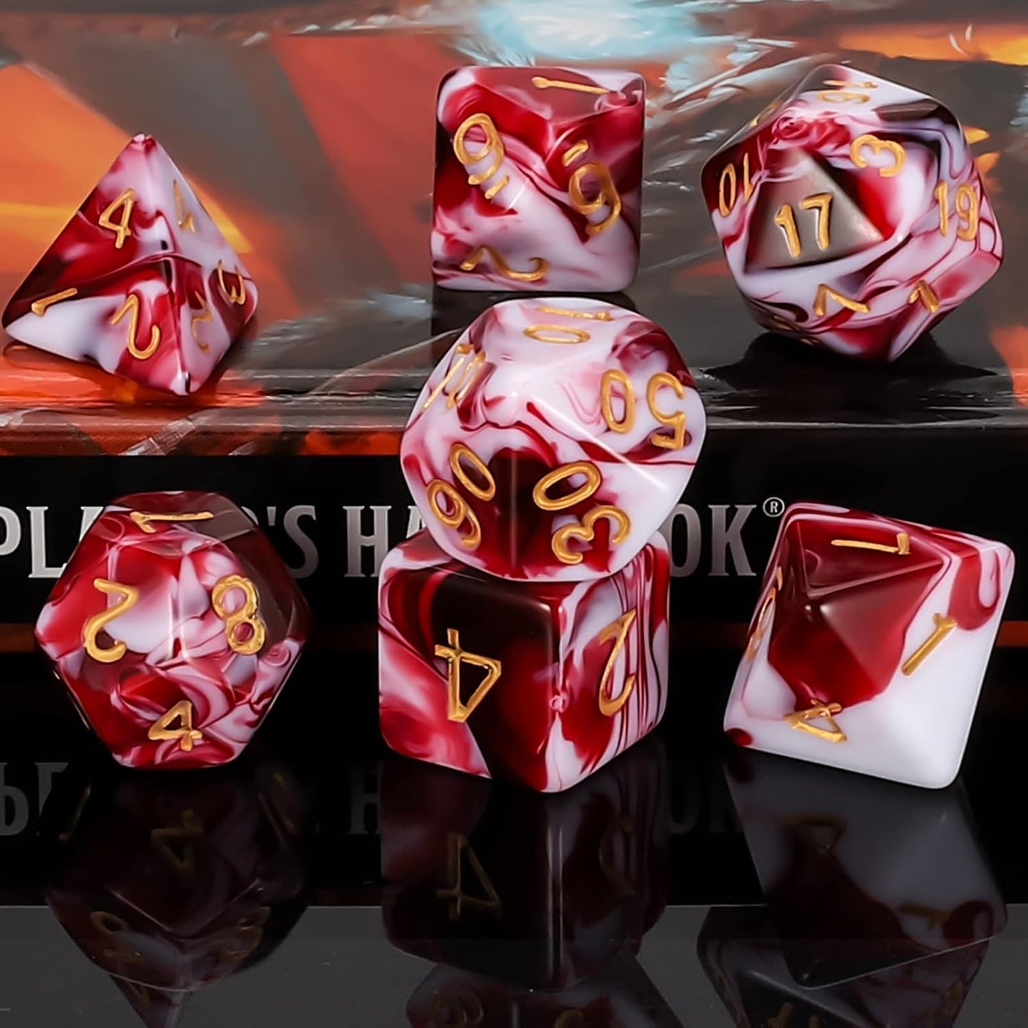 Blood Red & White Dice Set 7pcs