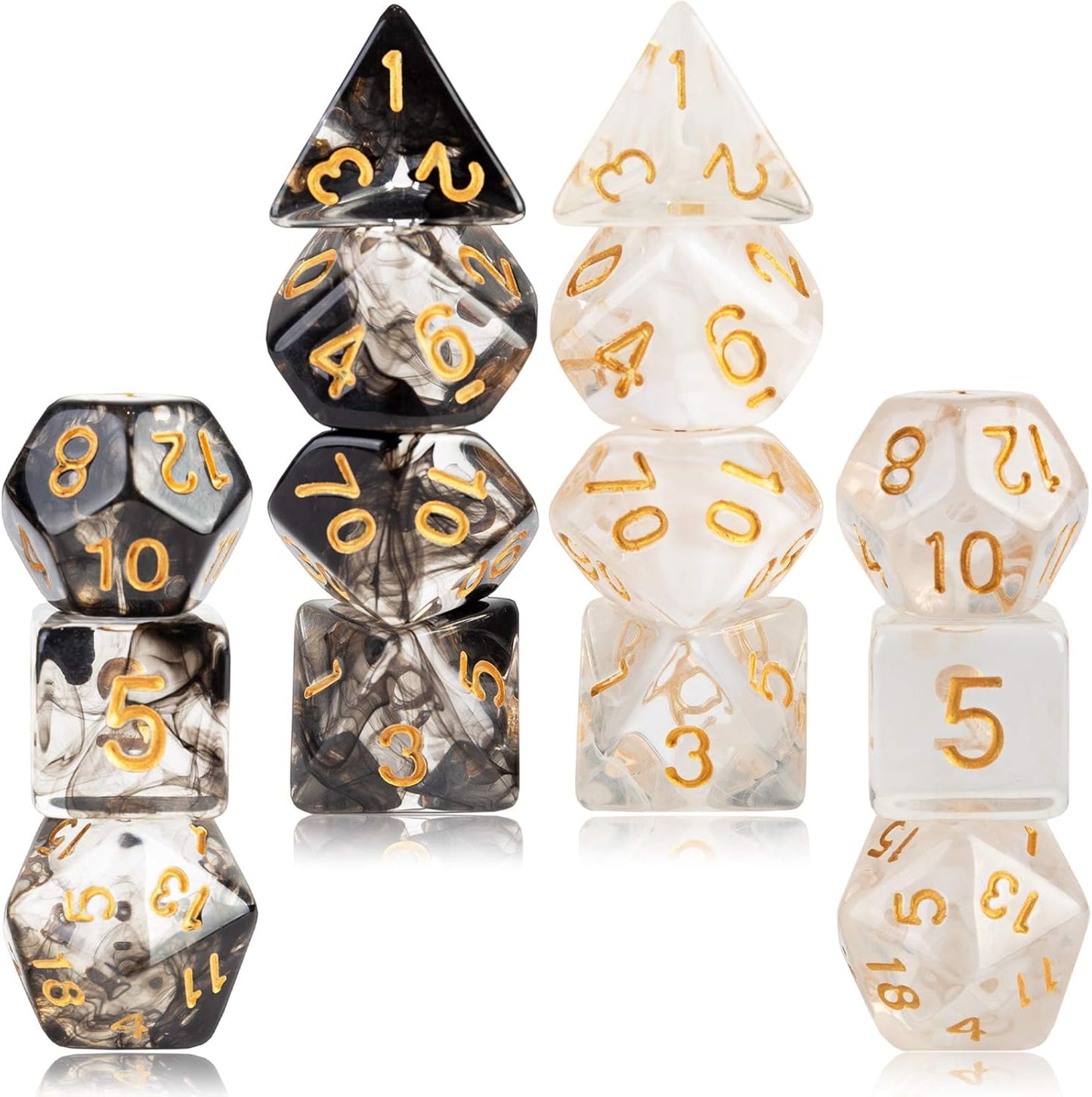 2 Sets! Smoky Black & White Resin Dice Sets