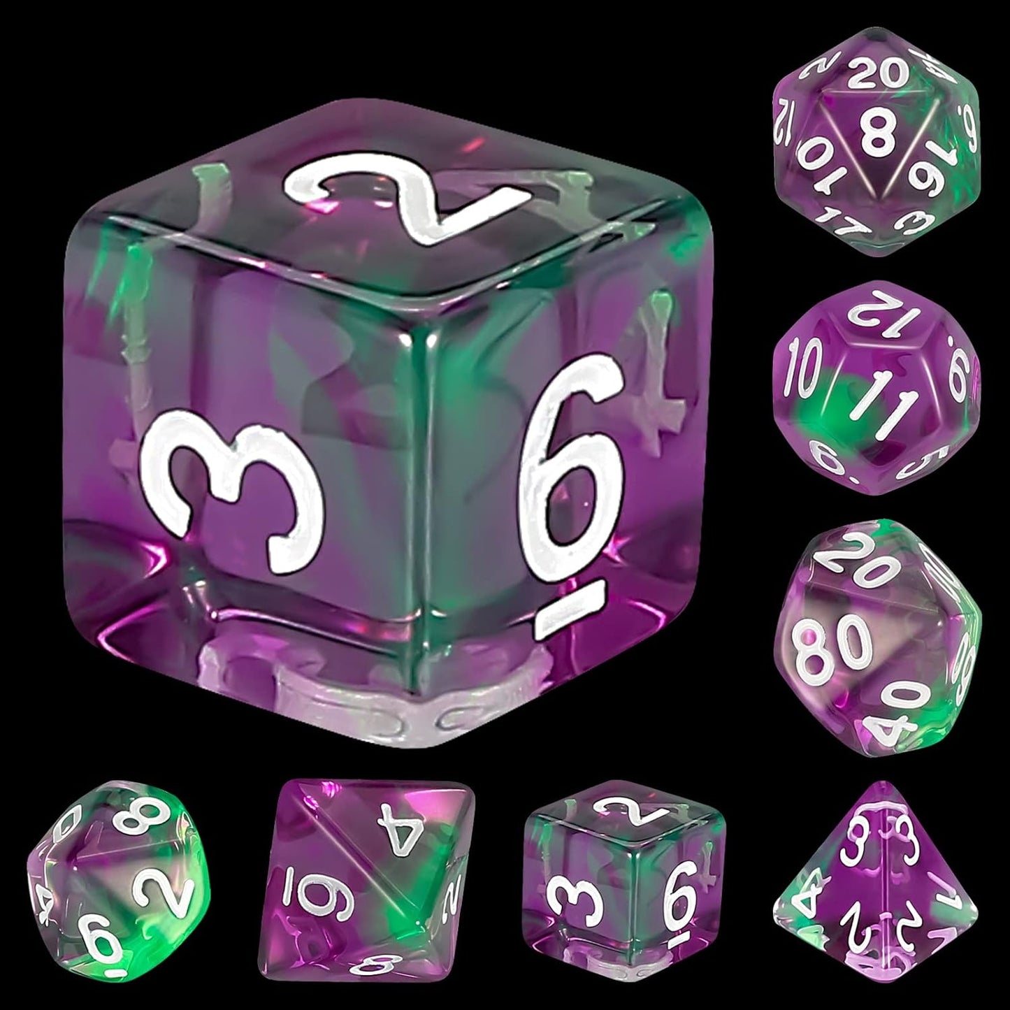Purple & Green Dice Set 7pcs