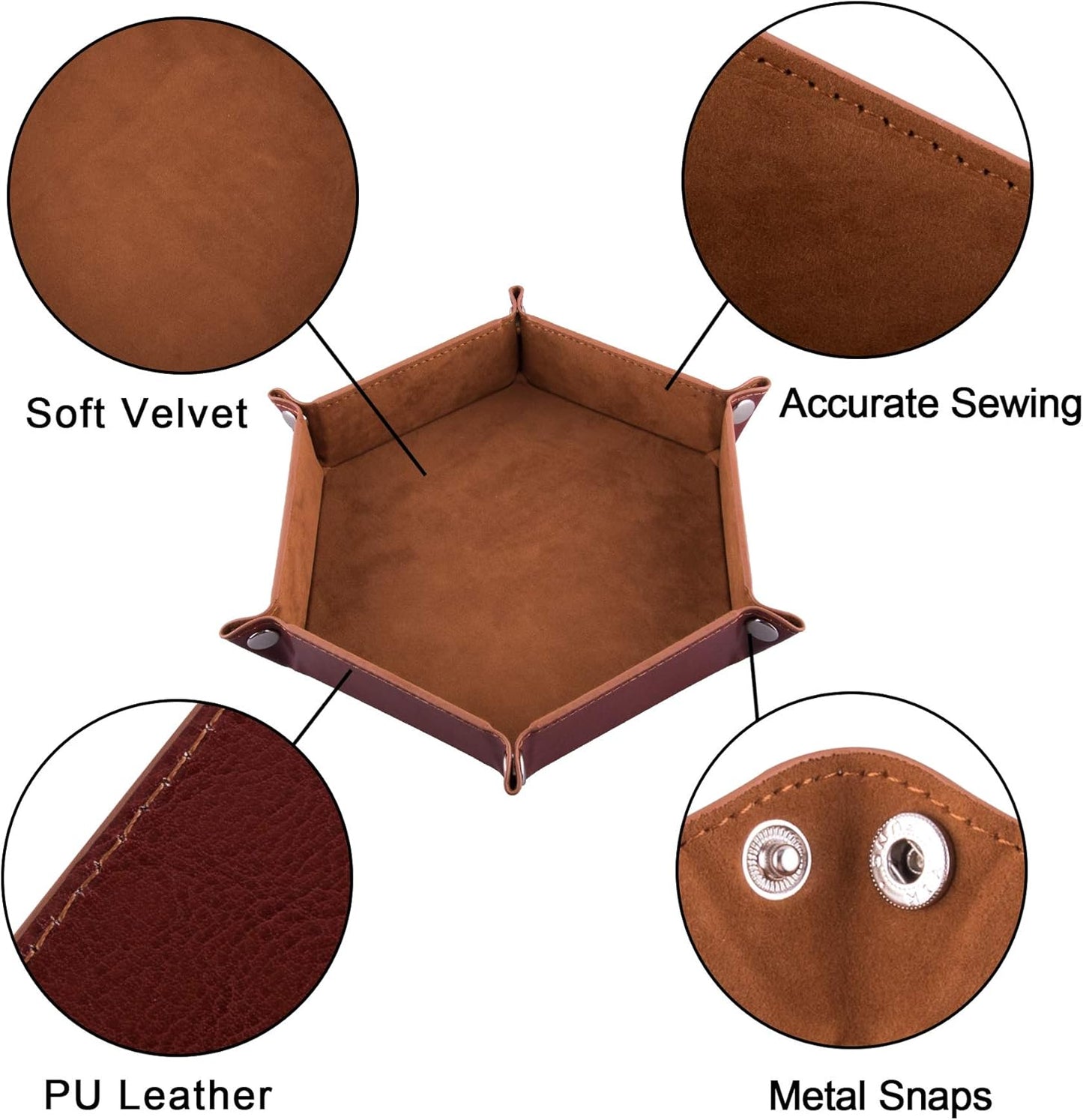 2-Piece PU Leather Hexagon Dice Tray Set (Camel & Black)