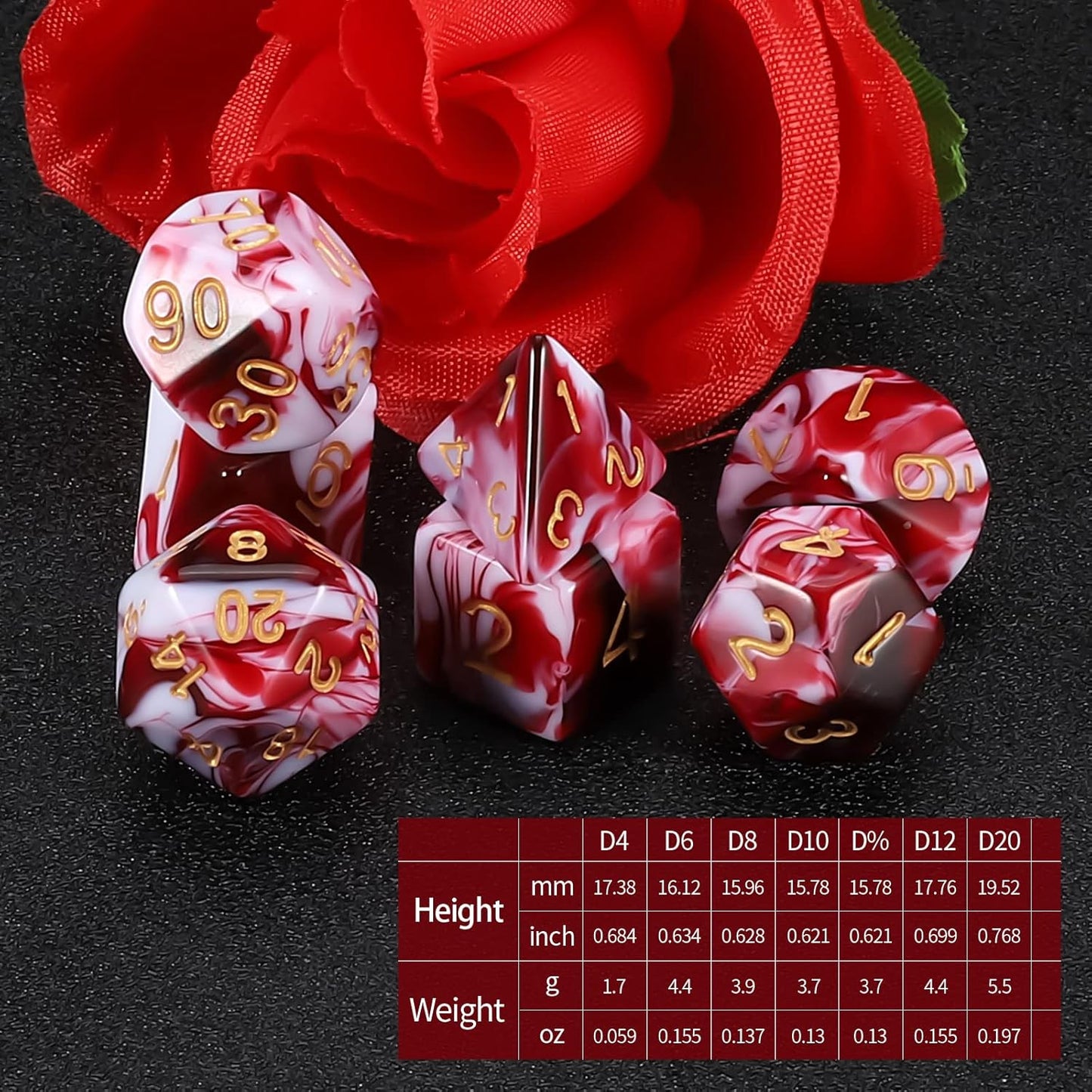 Blood Red & White Dice Set 7pcs