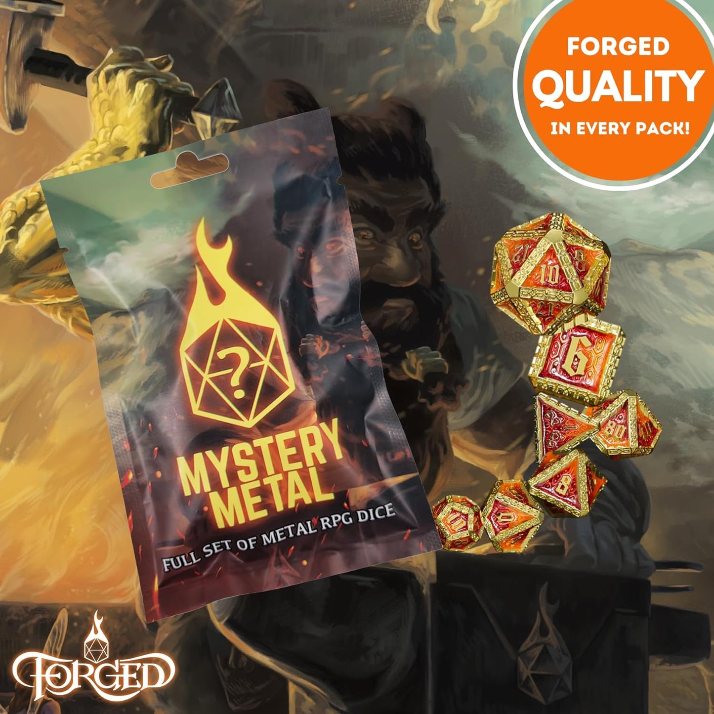 Metal Mystery Dice Bag - 1 Complete Set of 7 Metal Dice