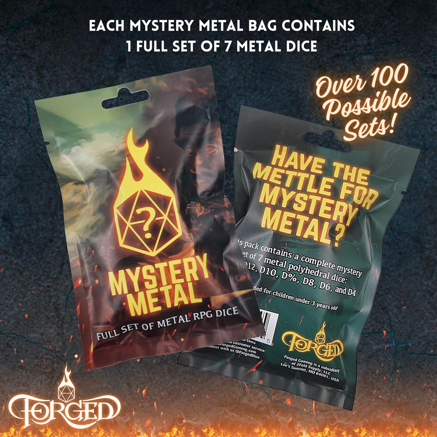 Metal Mystery Dice Bag - 1 Complete Set of 7 Metal Dice
