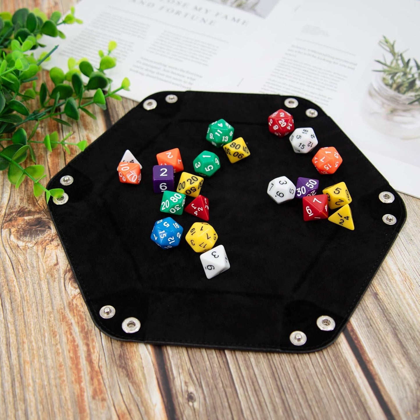 2-Piece PU Leather Hexagon Dice Tray Set (Camel & Black)