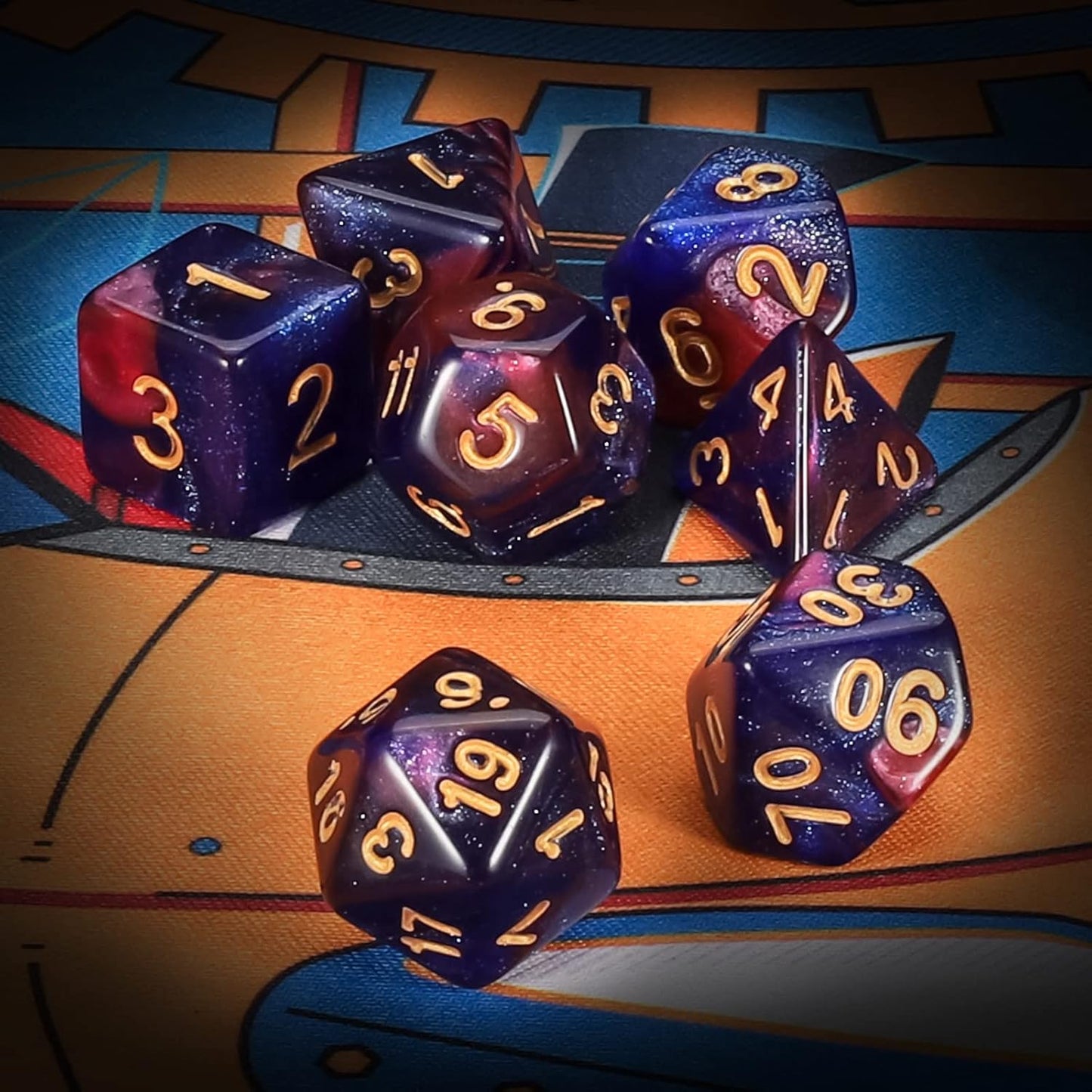 Blurple Nebula Dice Set 7pcs