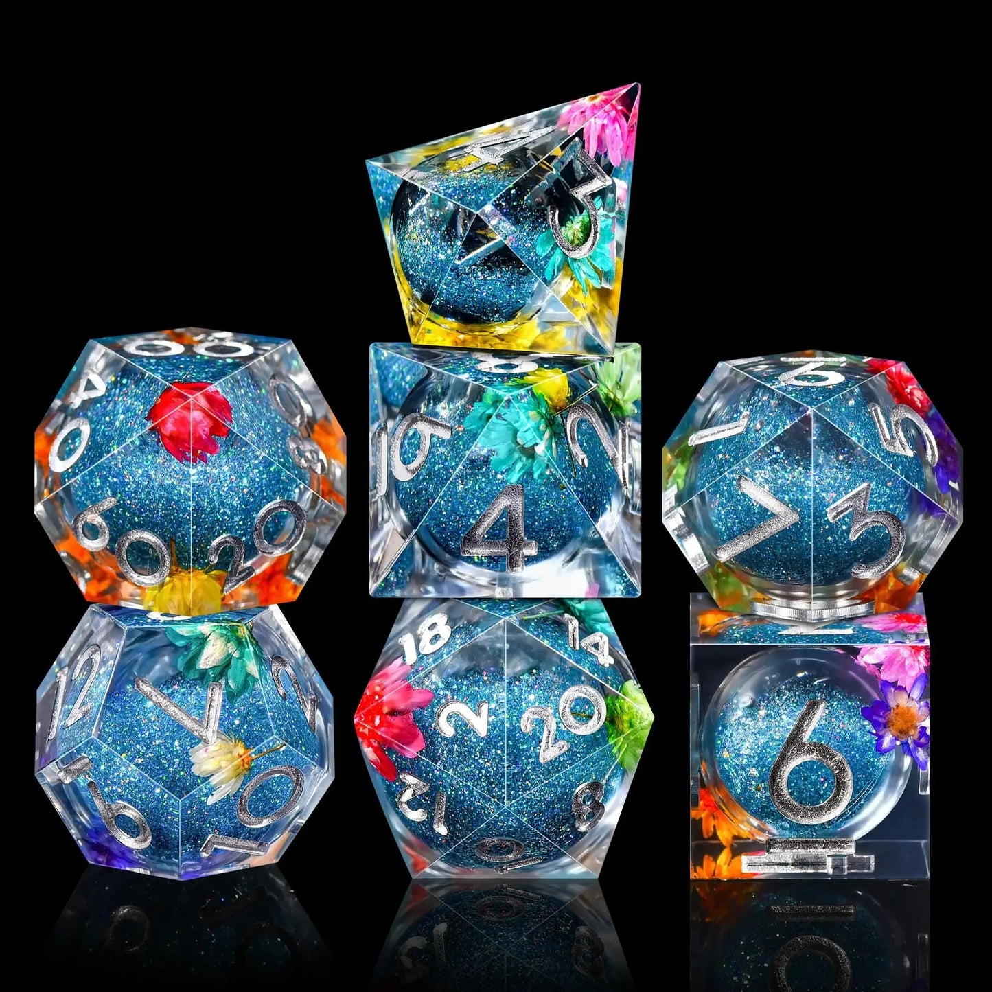 Liquid Resin Dice Set w/ Wooden Storage Box