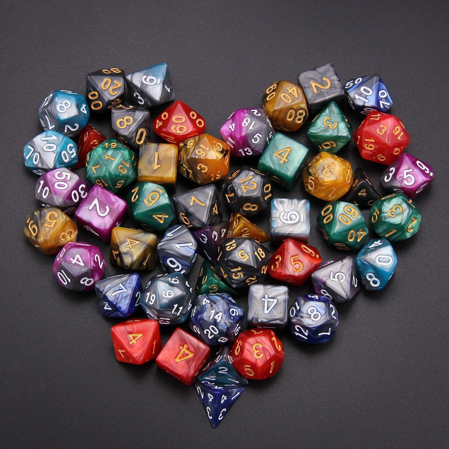 49-Piece Polyhedral Dice Bundle – 7 Full Sets + 7 Storage Bags