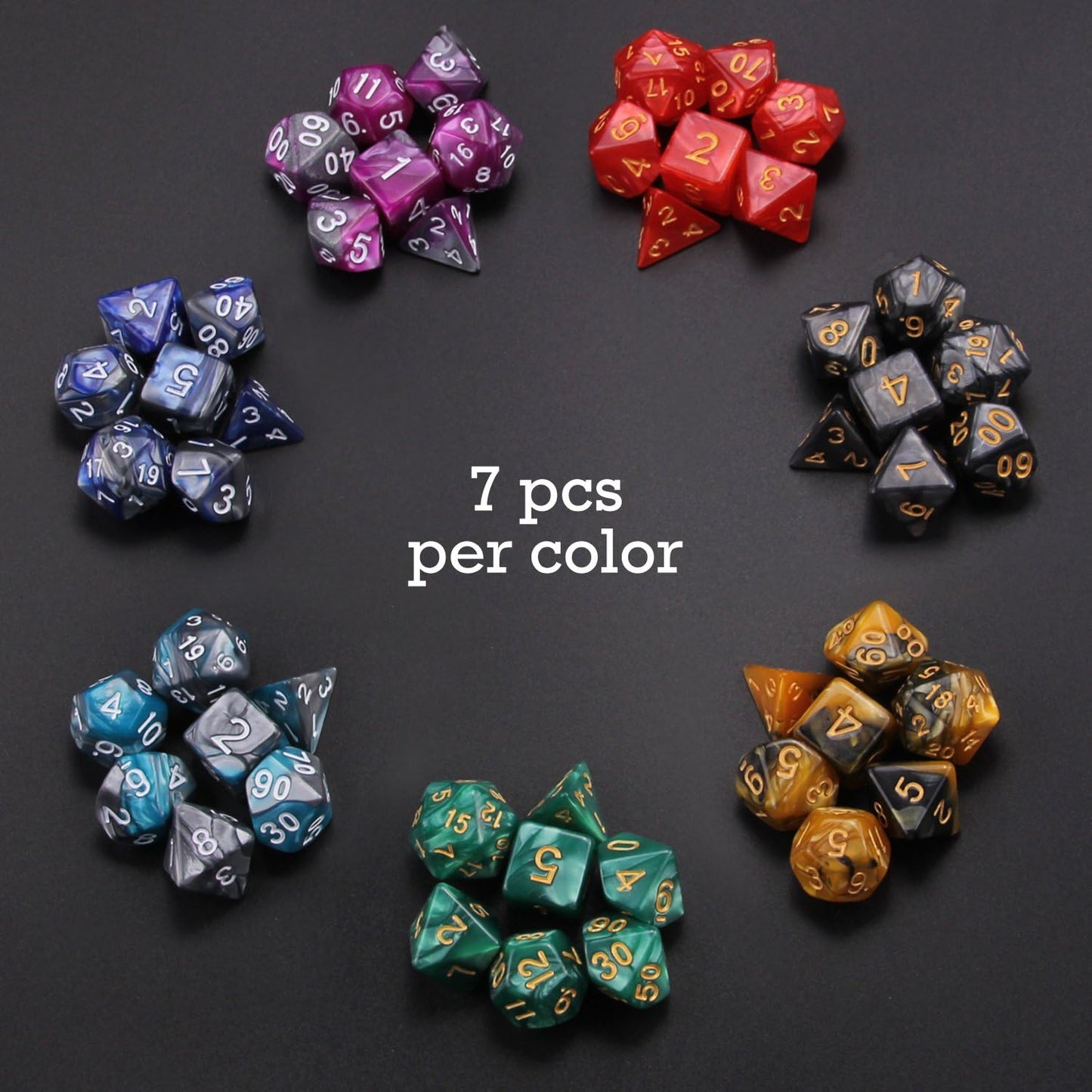 49-Piece Polyhedral Dice Bundle – 7 Full Sets + 7 Storage Bags