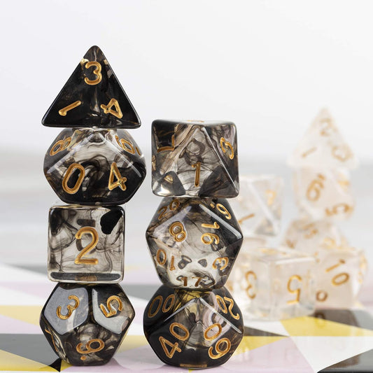 2 Sets! Smoky Black & White Resin Dice Sets