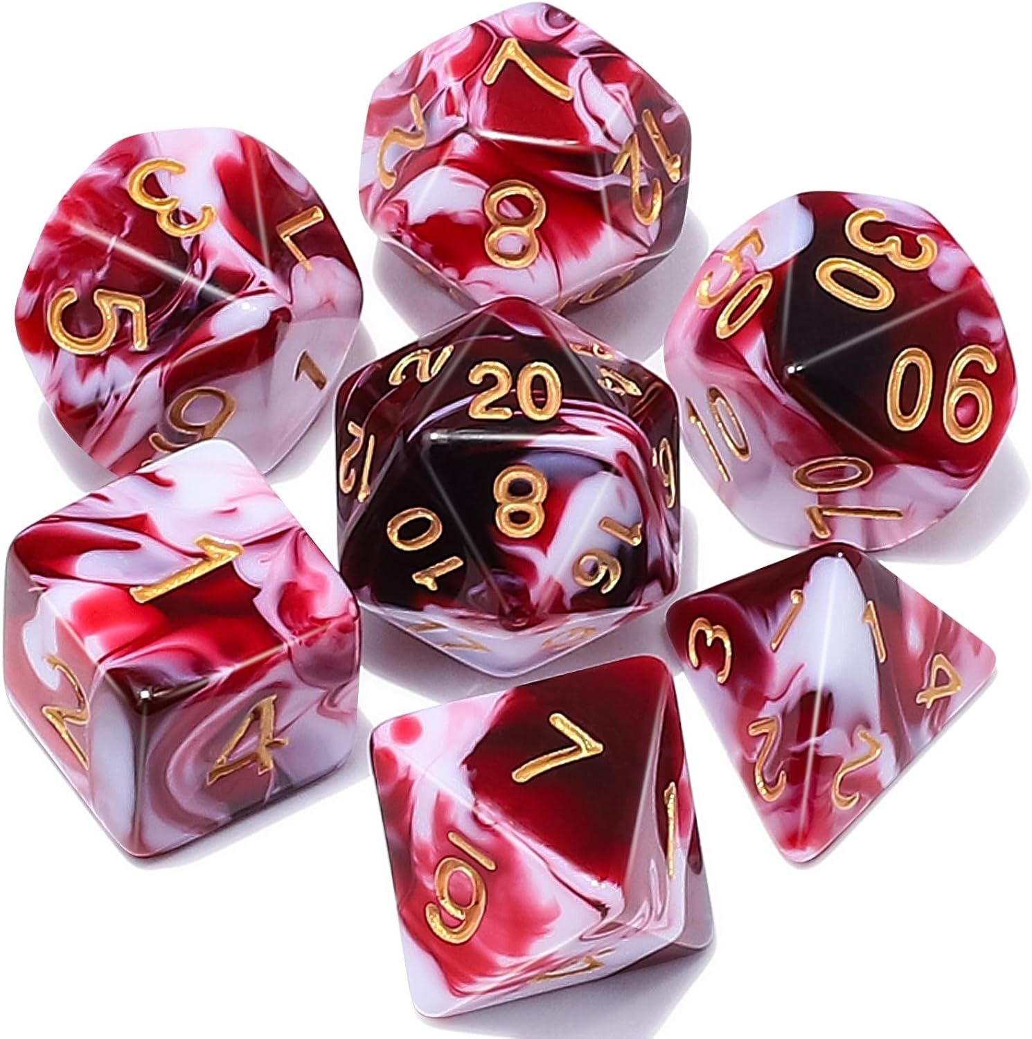 Blood Red & White Dice Set 7pcs