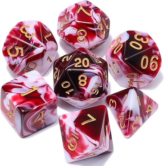 Blood Red & White Dice Set 7pcs