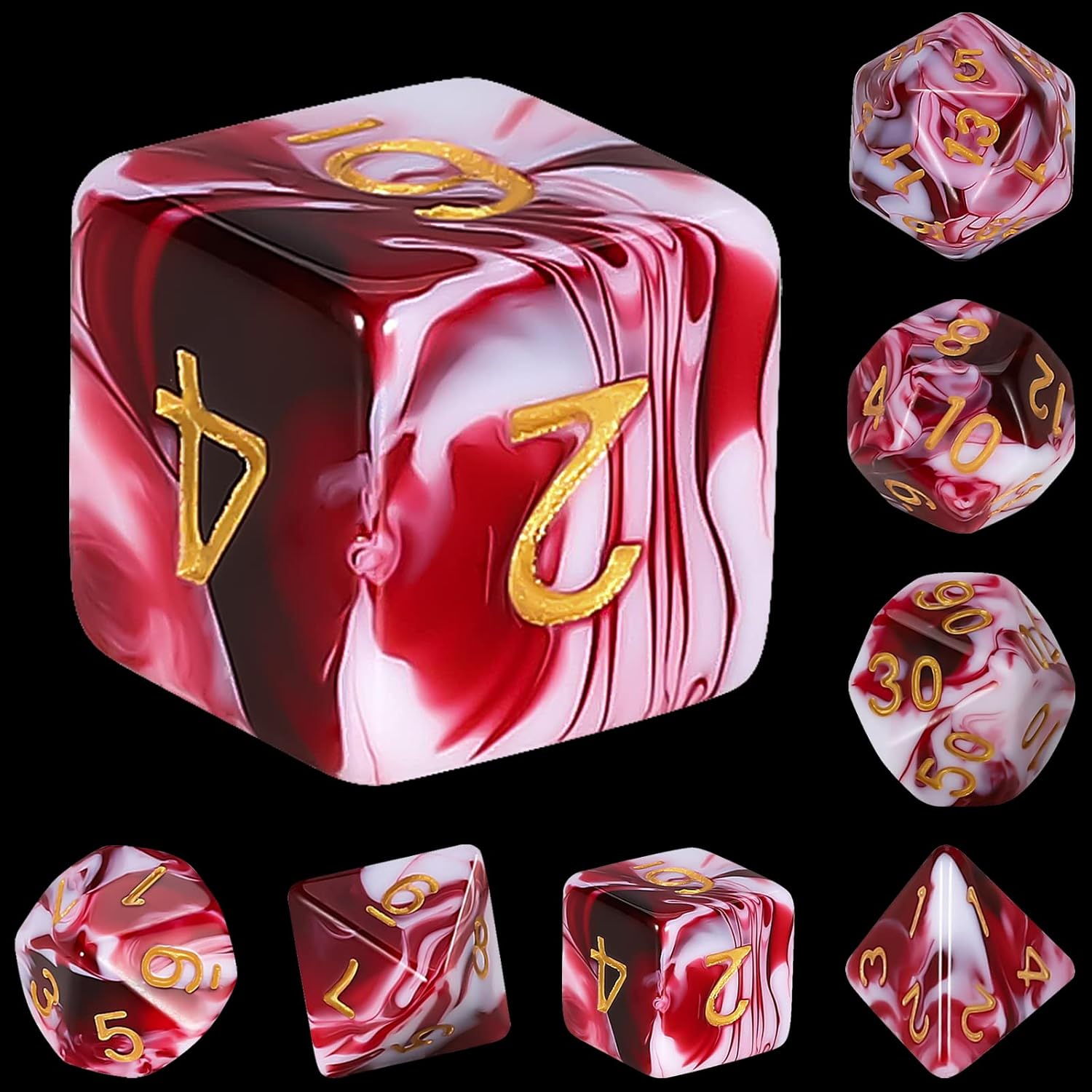 Blood Red & White Dice Set 7pcs
