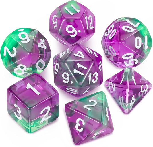 Purple & Green Dice Set 7pcs