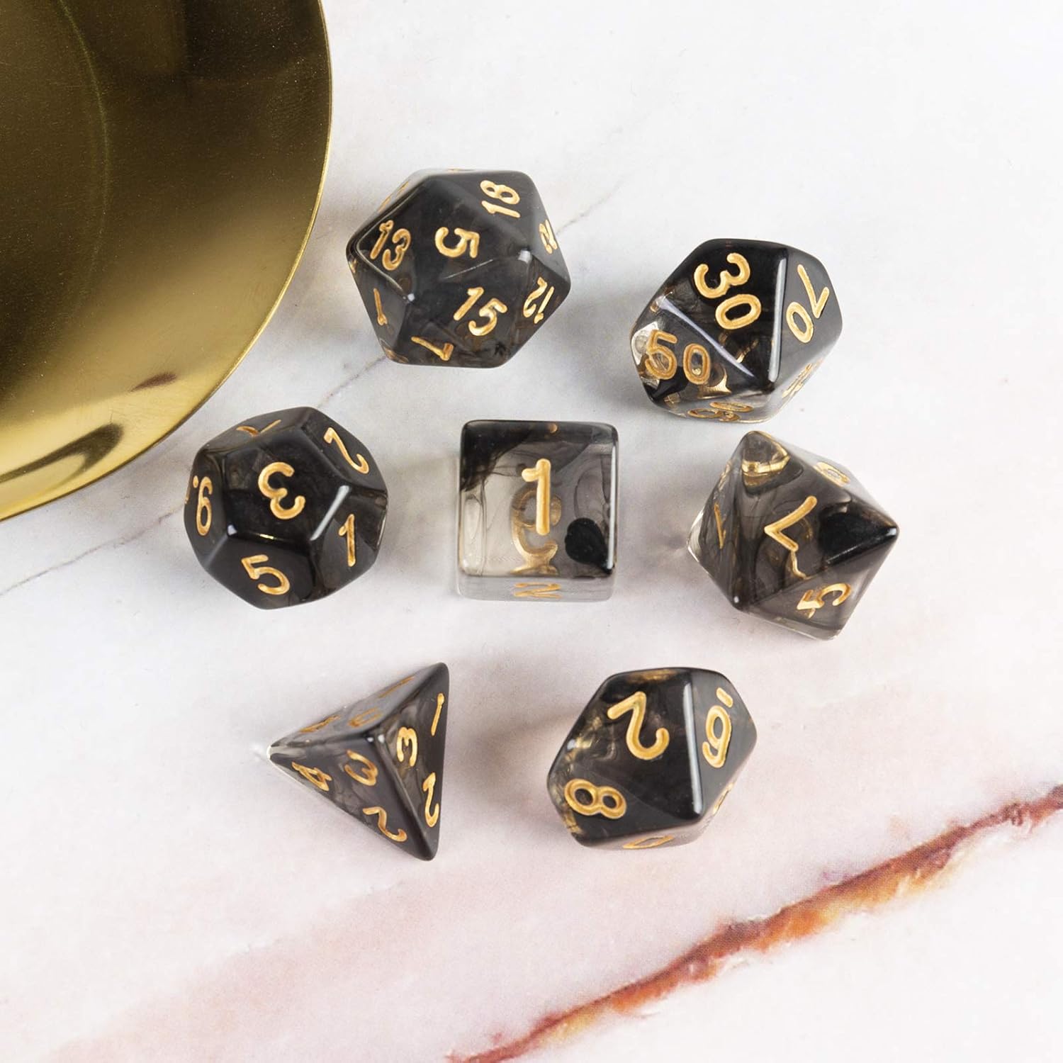 2 Sets! Smoky Black & White Resin Dice Sets
