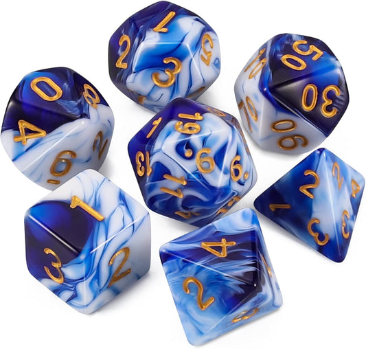 Blue & White Dice Set 7pcs