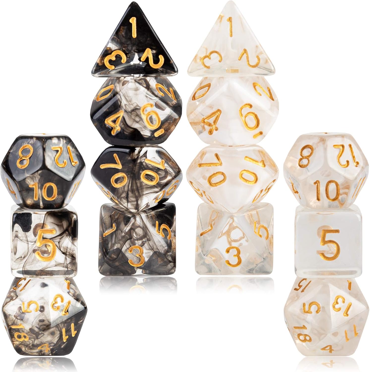 2 Sets! Smoky Black & White Resin Dice Sets