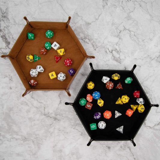2-Piece PU Leather Hexagon Dice Tray Set (Camel & Black)
