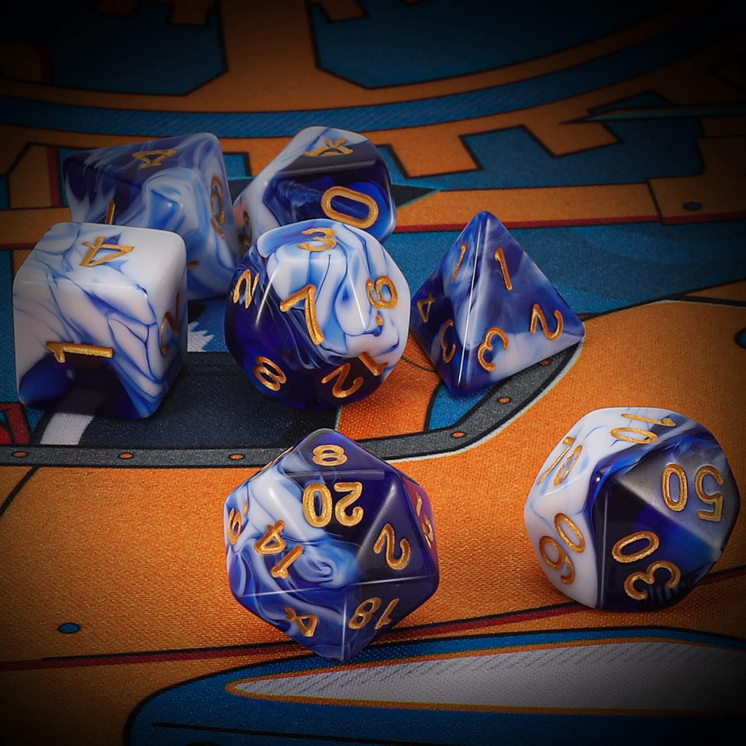 Blue & White Dice Set 7pcs