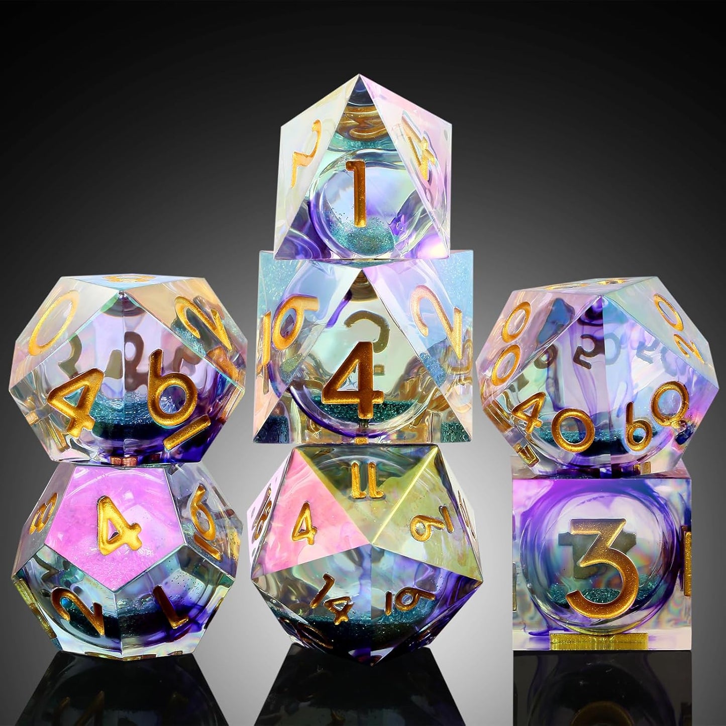 Handmade Resin Dice Sets with Dragon Case