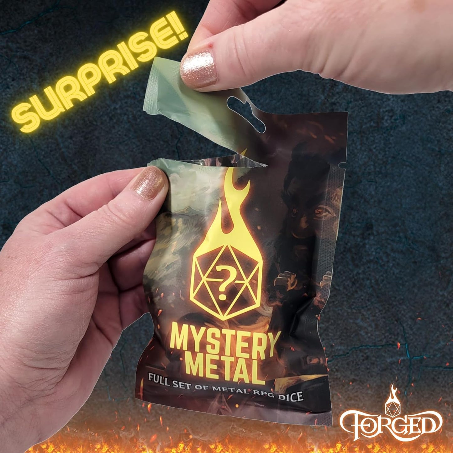 Metal Mystery Dice Bag - 1 Complete Set of 7 Metal Dice