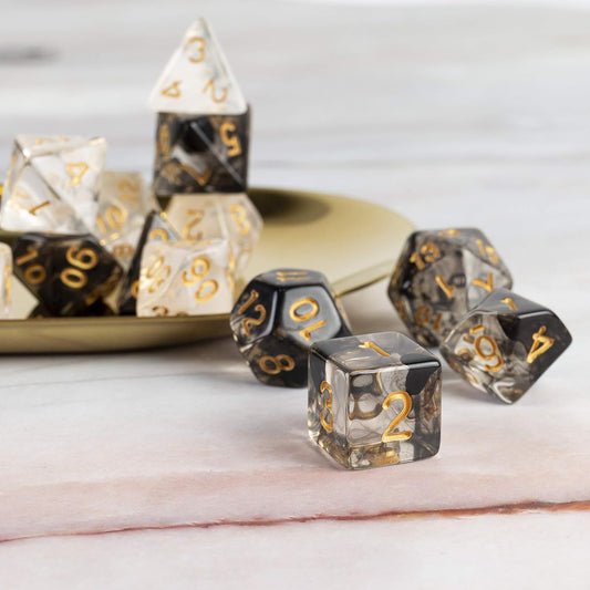 2 Sets! Smoky Black & White Resin Dice Sets