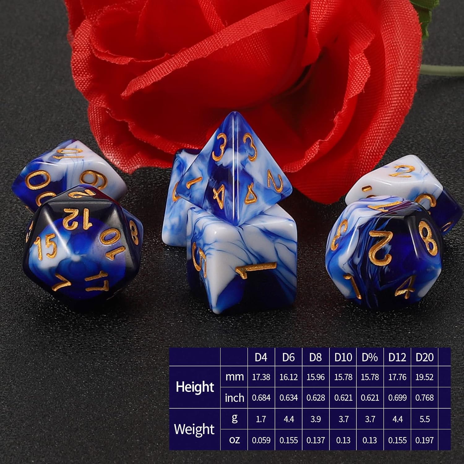 Blue & White Dice Set 7pcs