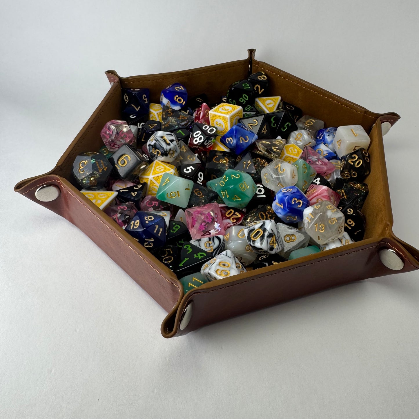 2-Piece PU Leather Hexagon Dice Tray Set (Camel & Black)