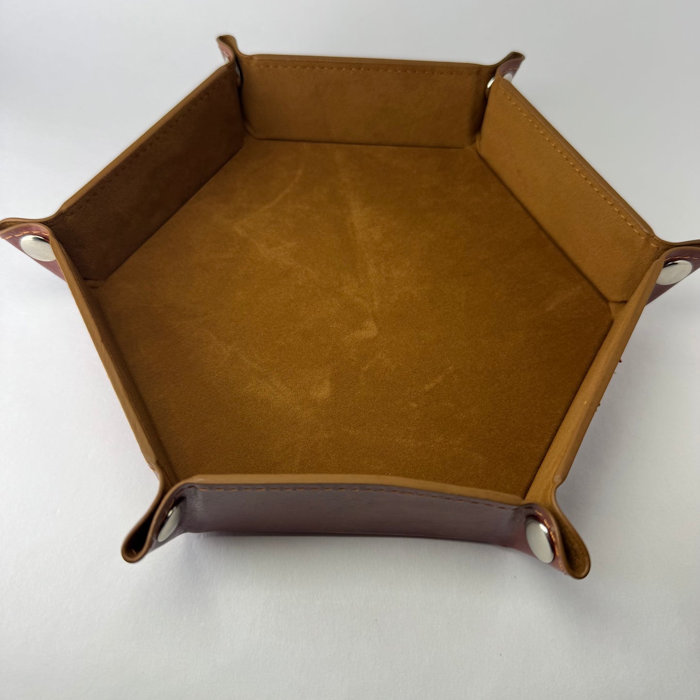 2-Piece PU Leather Hexagon Dice Tray Set (Camel & Black)