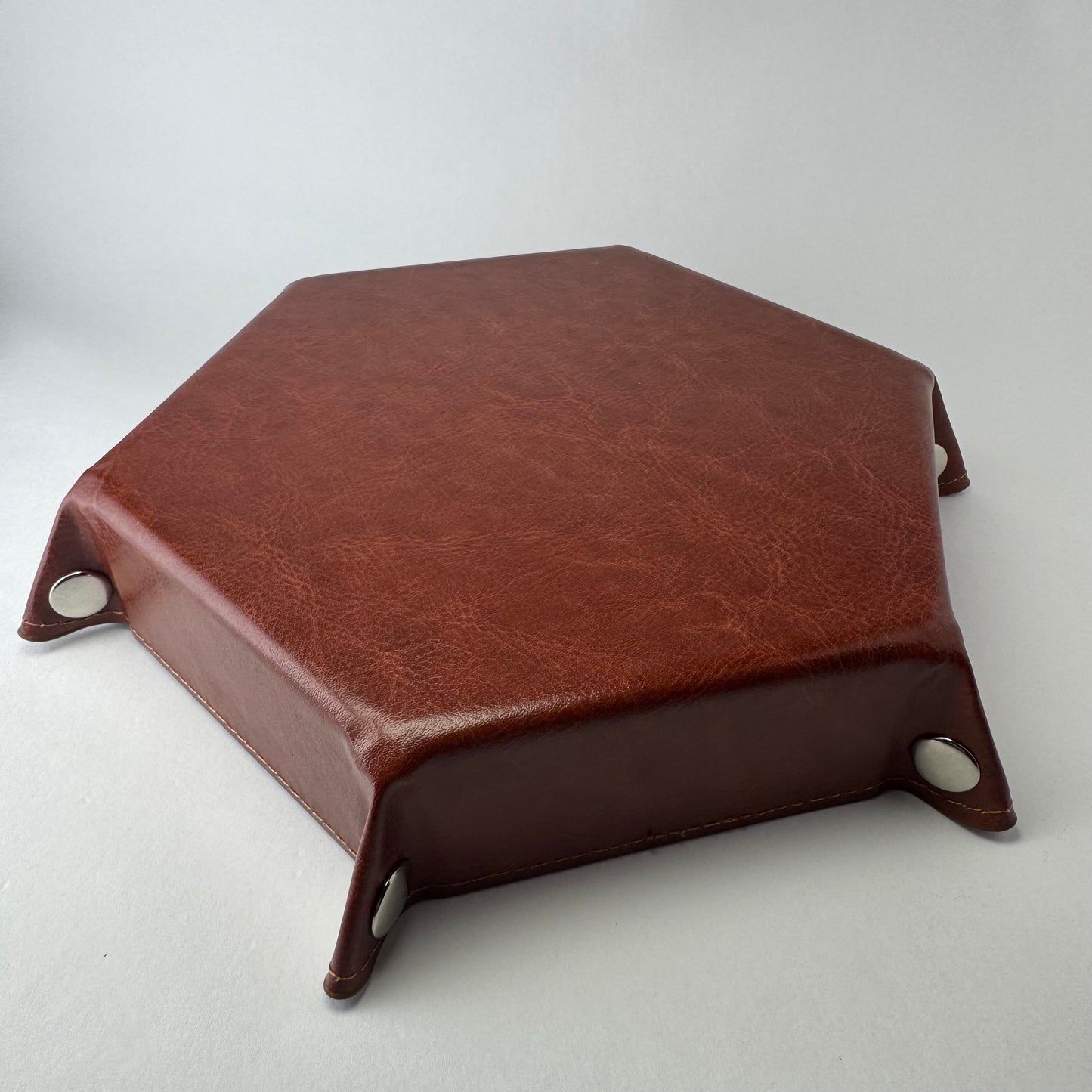 2-Piece PU Leather Hexagon Dice Tray Set (Camel & Black)