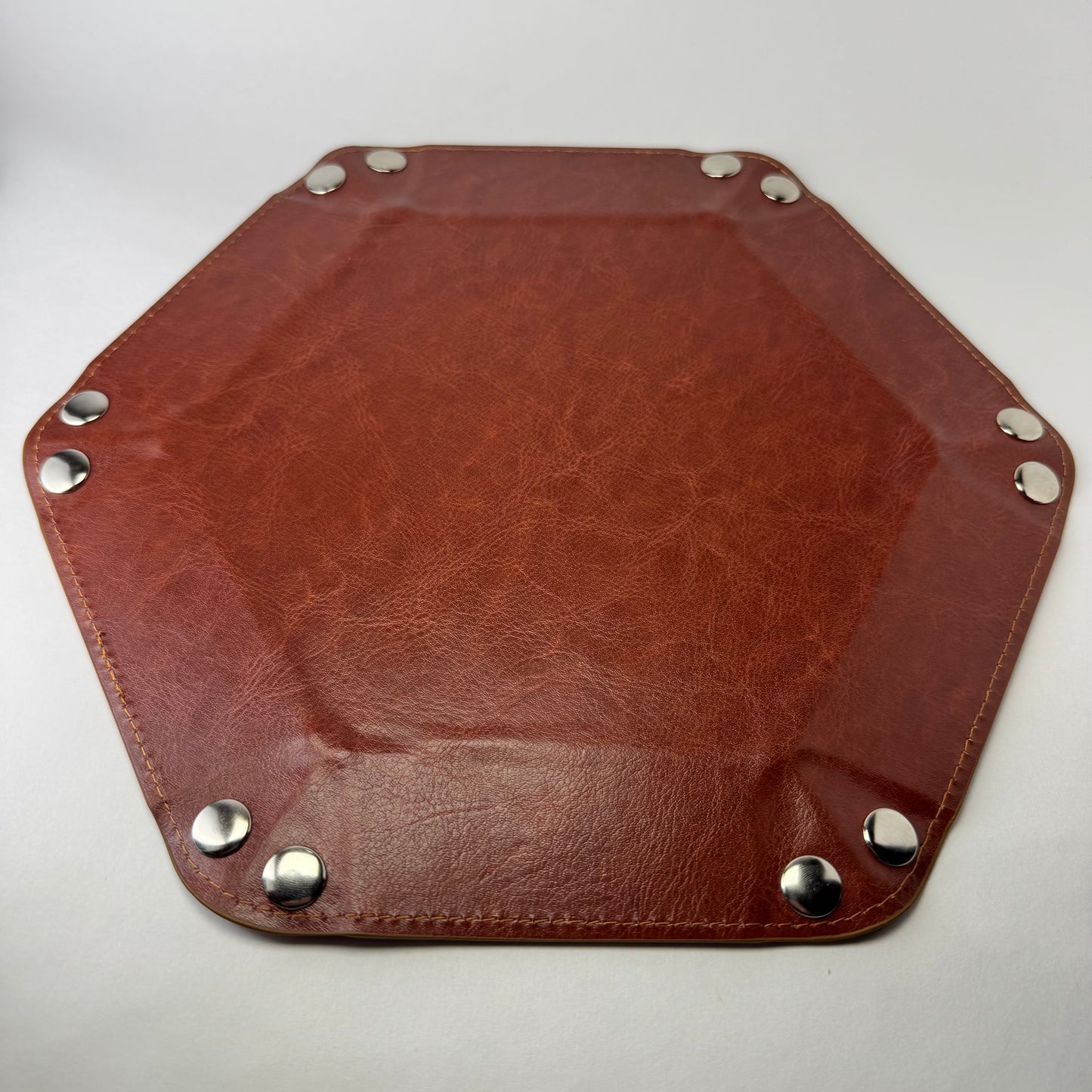2-Piece PU Leather Hexagon Dice Tray Set (Camel & Black)