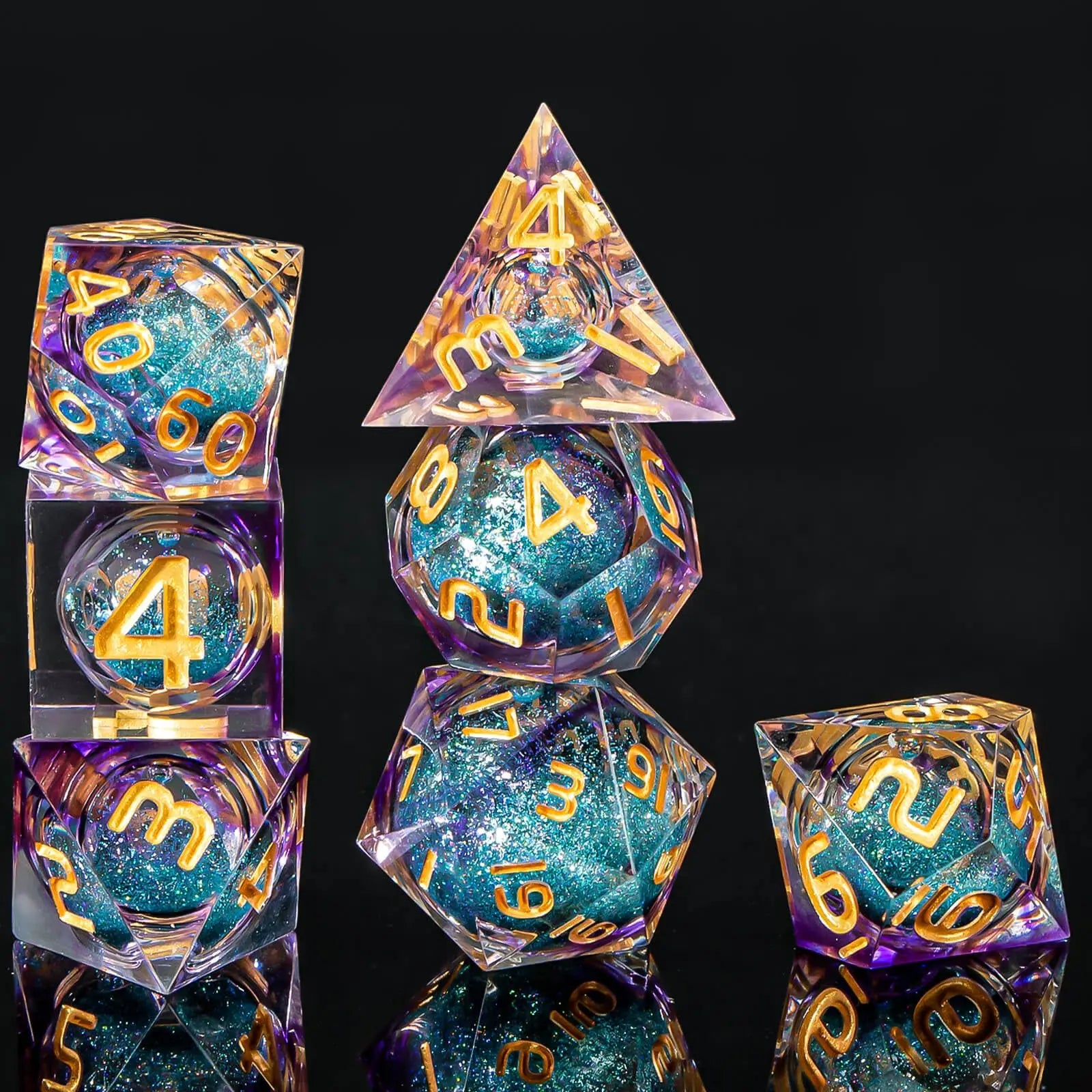 Liquid Resin Dice Set w/ Wooden Storage Box