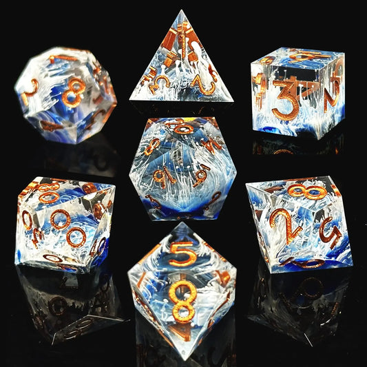 Semi-Transparent Handmade Resin Dice Set 7pcs