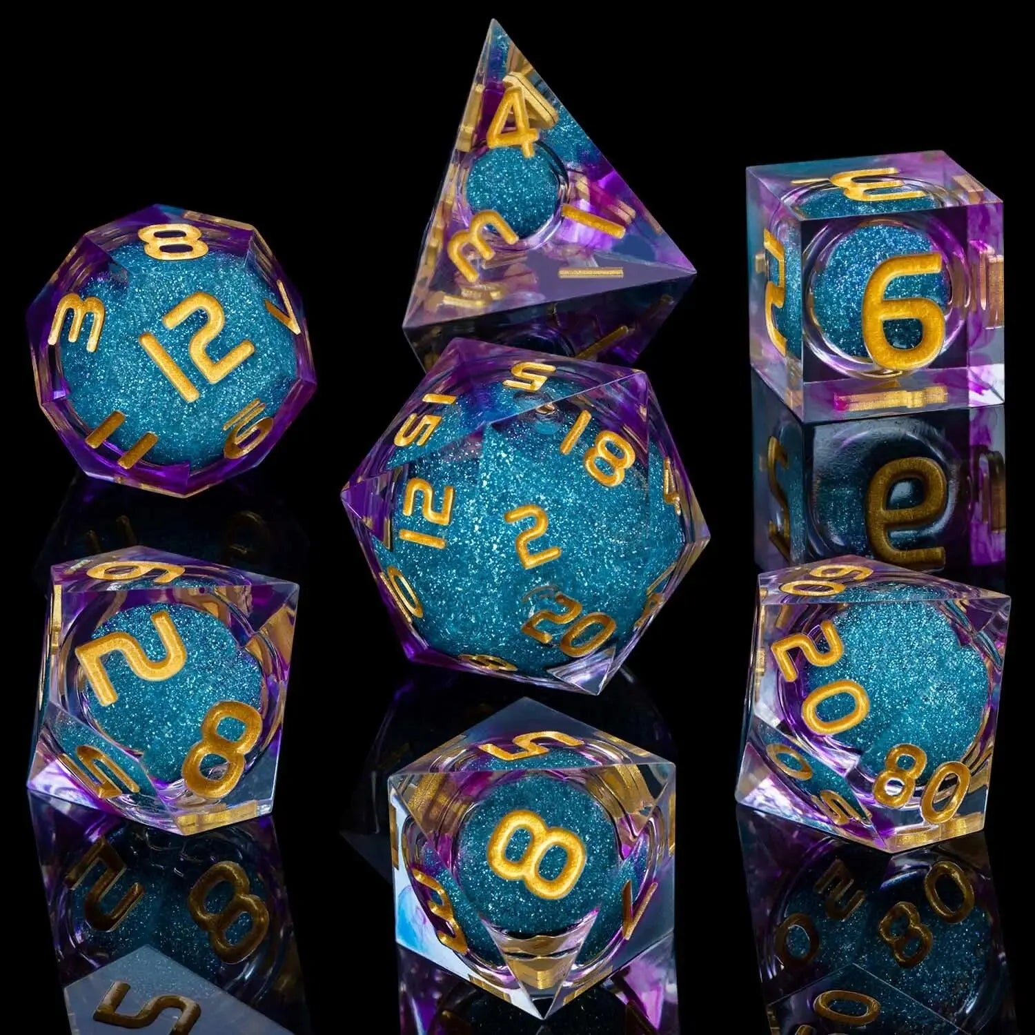 Liquid Resin Dice Set w/ Wooden Storage Box