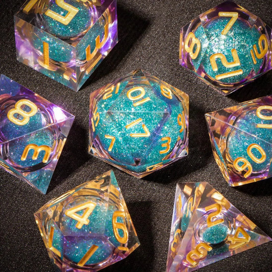Liquid Resin Dice Set w/ Wooden Storage Box