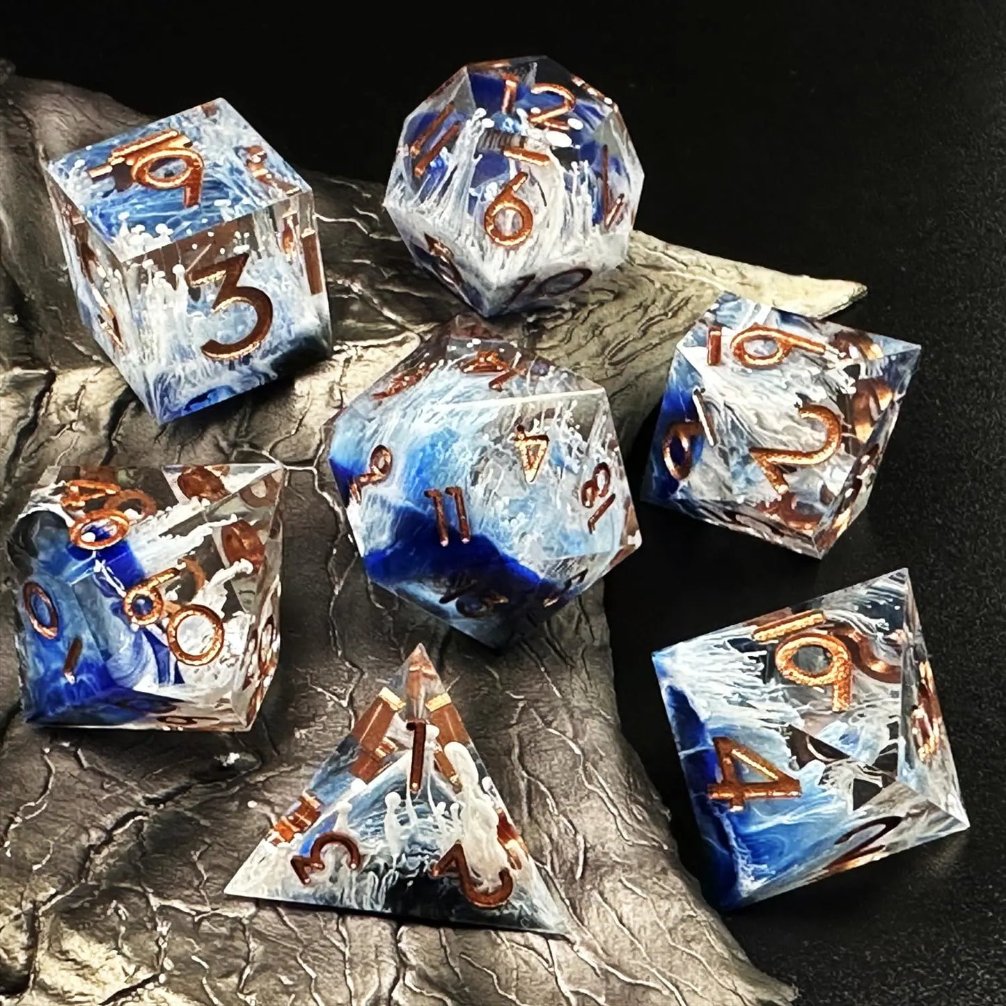 Semi-Transparent Handmade Resin Dice Set 7pcs