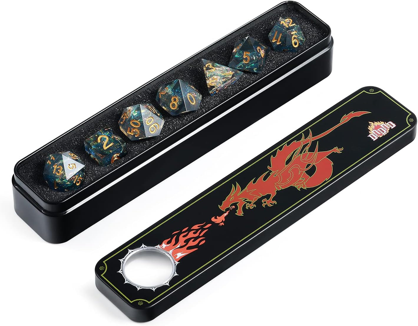 Handmade Resin Dice Sets with Dragon Case