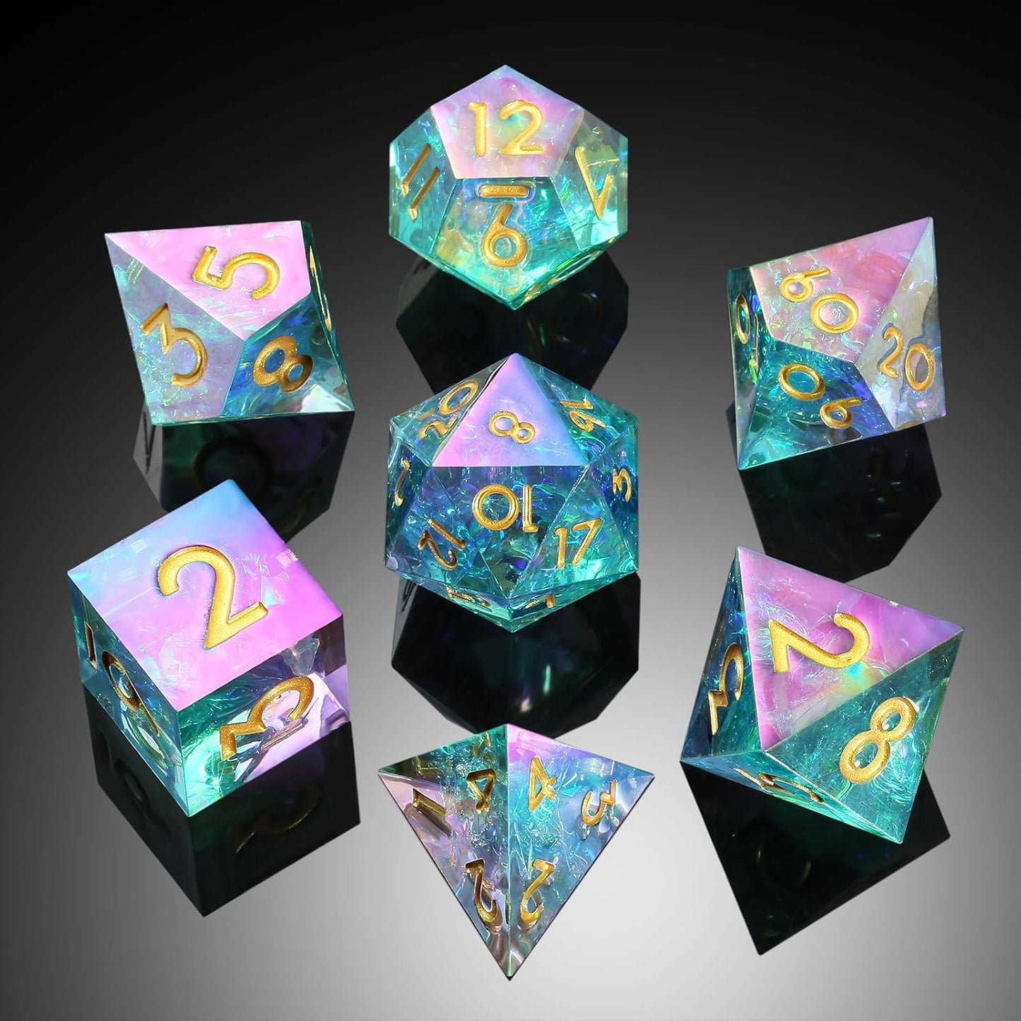 Handmade Resin Dice Sets with Dragon Case